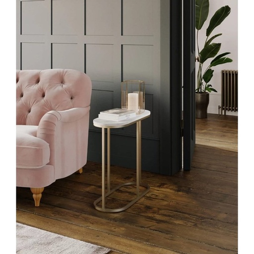 [Batch 9001003] Iron, MDF and Marble wood Side Table White and Gold - 45x25x55 cm