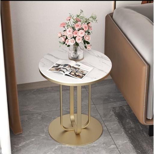 [Batch 9001003] Iron, MDF and Marble wood Side Table White and Gold - 45x45x60 cm