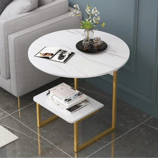 [Batch 9001003] Iron, MDF and Marble wood Side Table Gold and White - 50x50x60 cm