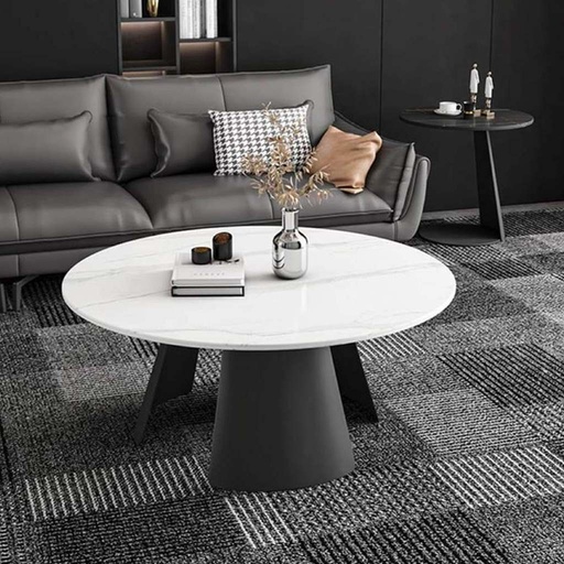 [Batch 9001003] Iron, MDF and Marble wood Coffee Table Black and White - 80x80x45 cm