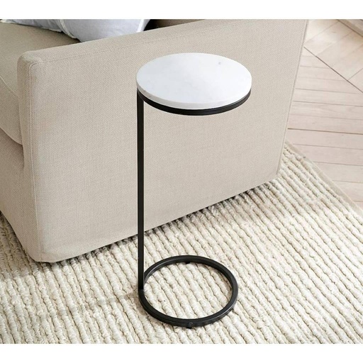 [Batch 9001003] Iron and Mdf Wood Side Table Black and White - 30x30x55 cm