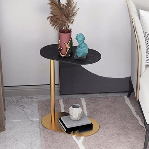 [Batch 9001003] Iron and Alternative Marble Side Table Gold and Black - 45x30x55 cm