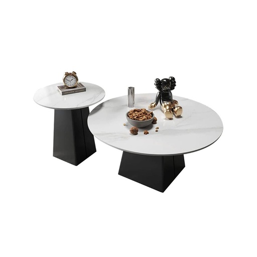 [Batch 9001003] Iron, MDF and Marble wood Coffee Tables Set 2 Pieces - Black and White