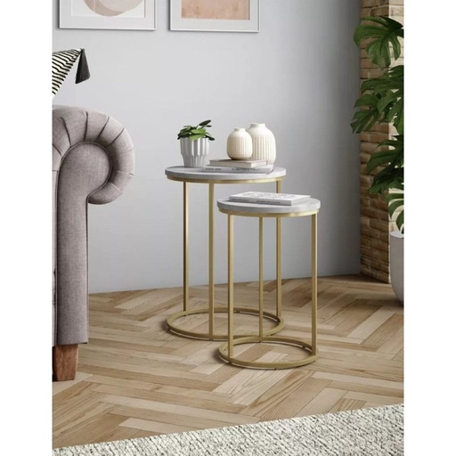 Iron, MDF and Marble wood Side table Set 2 Pieces