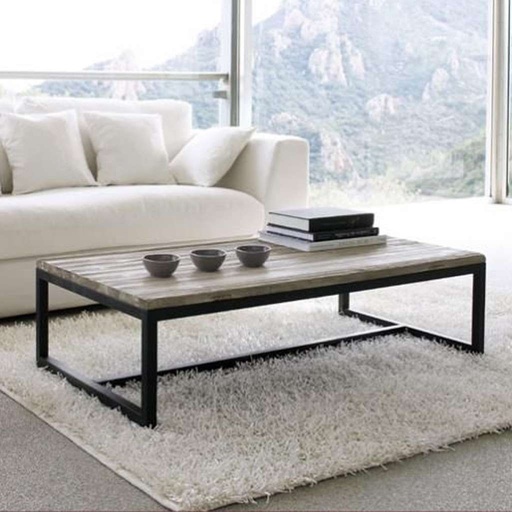 [Batch 9001003] Iron, MDF and Marble wood Coffee Table Black and Grey - 120x60x45 cm