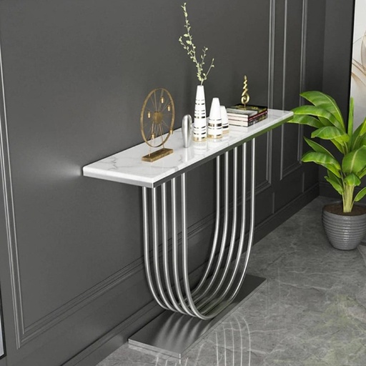 طاولة مدخل حديد وخشب رخامي وام دي اف - 140×40×100 سم