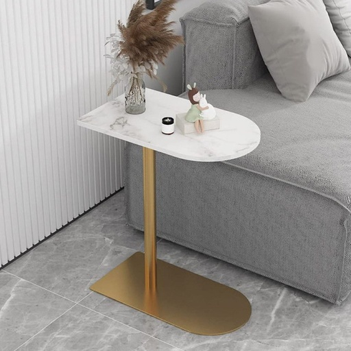 [Batch 9001003] Iron, MDF and Marble wood Side Table White and Gold - 45x30x55 cm