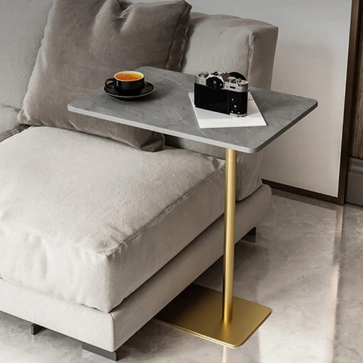 [Batch 9001003] Iron, MDF and Marble wood Side Table Grey and Gold - 45x30x55 cm