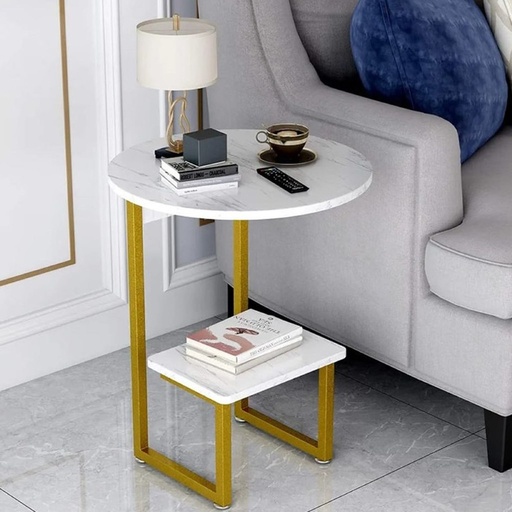 [Batch 9001003] Iron, MDF and Marble wood Side Table Gold and White - 45x45x55 cm