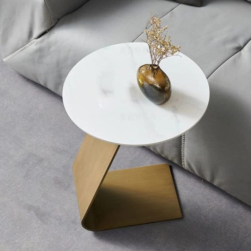 [Batch 9001003] Iron, MDF and Marble wood Side Table Gold and White - 35x35x55 cm