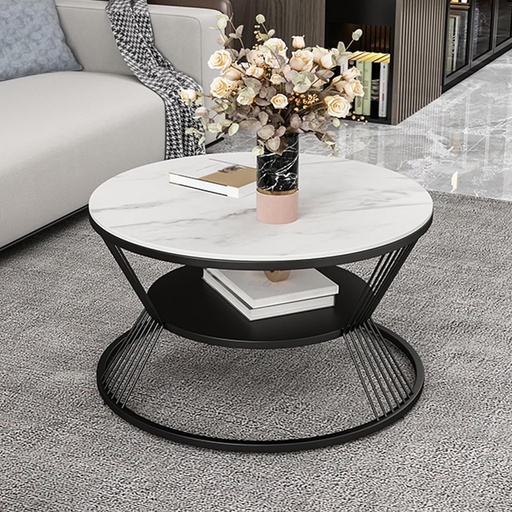[Batch 9001003] Iron, Marble and MDF Marble wood Coffee Table Black White - 70x70x45 cm