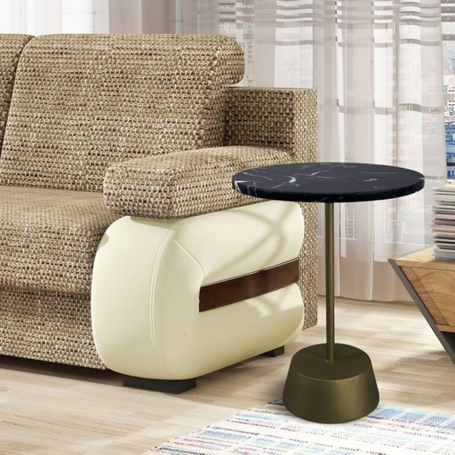 [Batch 9001003] Iron and Alternative Marble Side Table Black and Gold - 35x35x55 cm