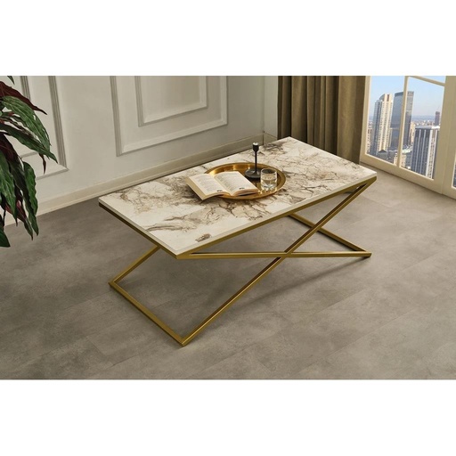 [AZAMCO1933] Coffee Table 110×60×45 cm - Gold & White