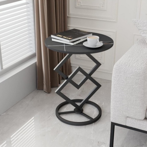 Metal and Marble Wood Side Table - 35x55 cm
