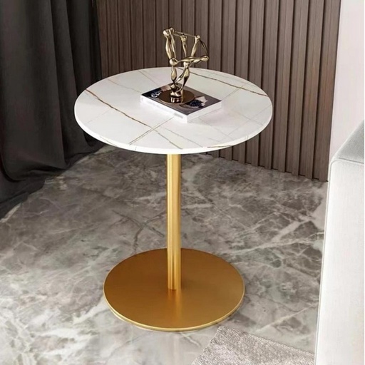 Metal and Marble Wood Side Table - 35x55 cm