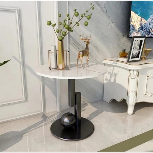 [OAKLY241] Metal and Marble Wood Side Table Black and White - 40x55 cm