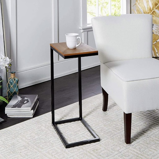 [OAKLY1709] Side Table - Metal & Marble Wood - Brown & Black - 65x25x35 cm