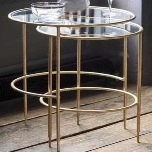 [OAK1902] Side Table Set - 2 Pieces - Gold & Transparent 
