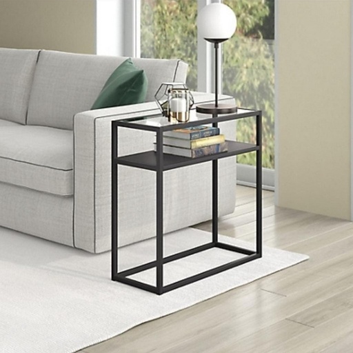 [OAKLY232] Metal and Glass Side Table Black - 60x30x68 cm