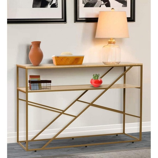 [OAKLY207] Engineered Wood and Iron Console Gold and Beige - 130x40x90 cm