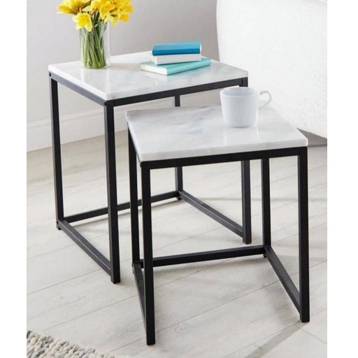 [OAKLY229] Metal and Marble Wood Side Tables Set 2 pieces - Black and White