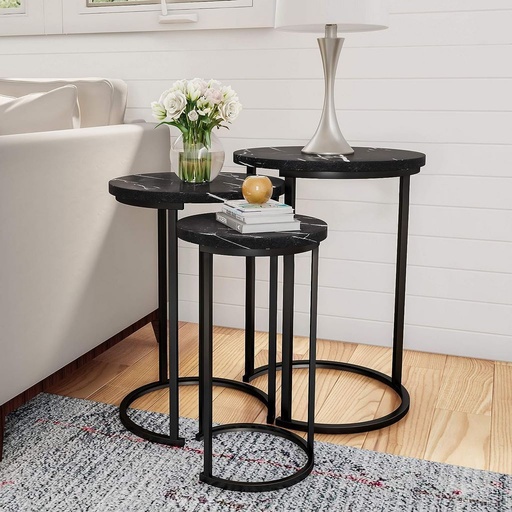 Metal and Engineered Wood Side Tables Set 3 pieces 