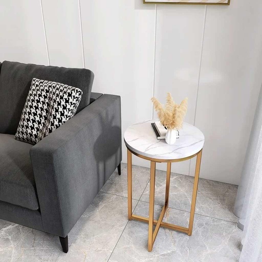 [OAK11] Side Table 55×45 cm - White & Gold 