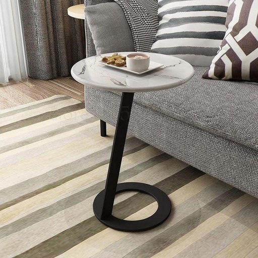 [OAKLY228] Metal and Marble Side Table Black and White - 35x55 cm