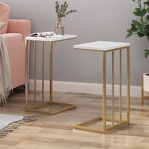 [OAK1021] Side Tables Set - 2 Pieces - Gold & White 