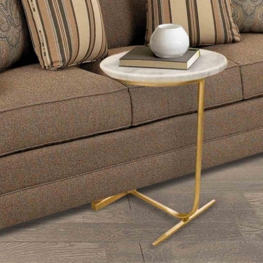 [OAKLY212] Metal and Marble Side Table Gold and White - 35x55 cm