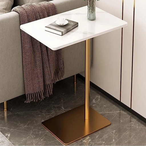 [OAKLY233] Metal and Marble Wood Side Table Gold and White - 45x30x55 cm