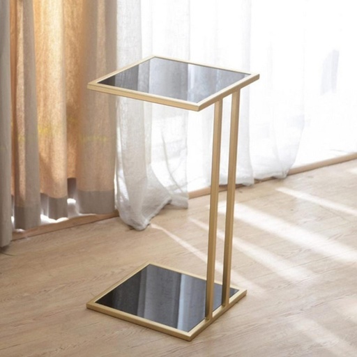 [OAKLY210] Metal and Glass Side Table Gold and Black - 35x35x55 cm