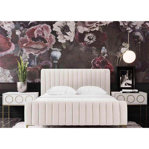 MDF Wood & Sackcloth Super King Bed - Beige