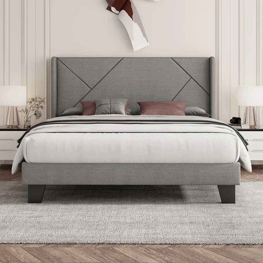 MDF Wood & Sackcloth Super King Bed - Grey
