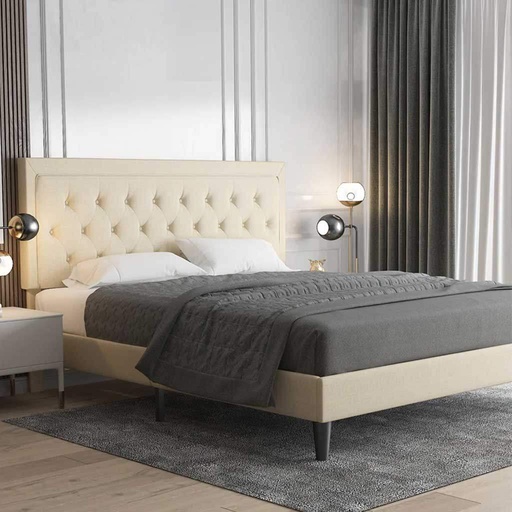 Swedish MDF & Sackcloth Super King Bed  - Beigh and Grey