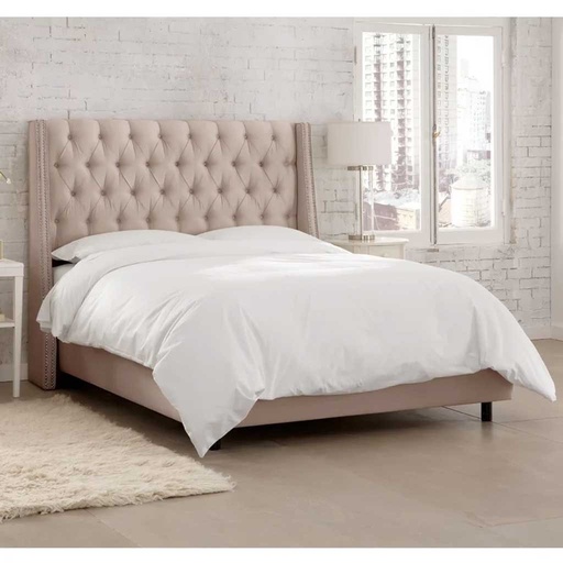 Swedish MDF & Sackcloth Super King Bed - Beige